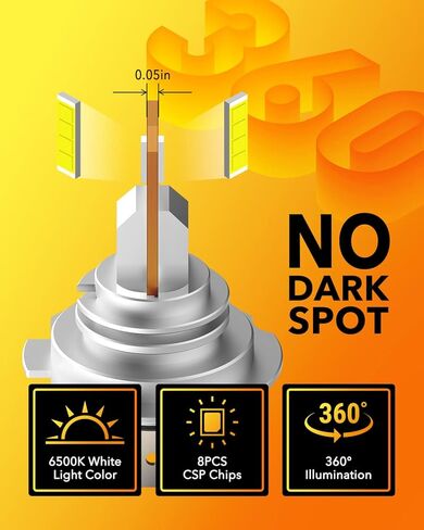 مصابيح LED OXILAM H7 أكثر سطوعًا بنسبة 400%، 6500K أبيض بارد 8 شرائح LED لا توجد بقعة داكنة، مقاس 1:1 لا يتطلب محول، استبدال مصابيح الضباب الخفيفة الأمامية الكل في واحد، حزمة من 2 in Kuwait