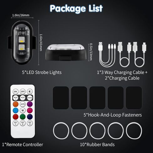 1797 Wireless LED Strobe Lights with Remote Control 8 Colors Anti-Collision Emergency Warning Flashing RGB Mini Light for Cars Trucks Motorcycles Bikes USB Rechargeable 6PCS in Saudi Arabia