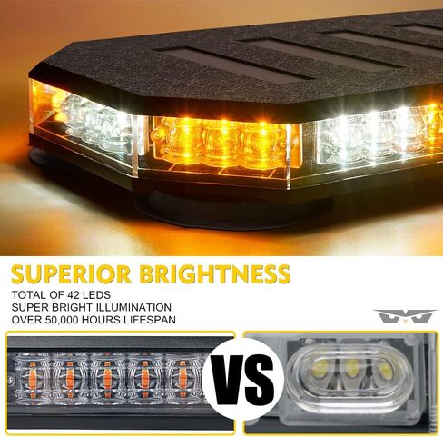 LUMENIX 42 LED Roof Top Strobe Beacon Light Bar Hazard Warning Emergency Flashing Plow Lights with Controller for Construction Vehicles Tow Trucks Postal Cars Snowplow Amber White (Patent Design) in Saudi Arabia