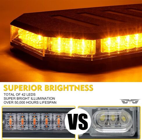 LUMENIX 42 LED Roof Top Strobe Beacon Light Bar Hazard Warning Emergency Flashing Plow Lights with Controller for Construction Vehicles Tow Trucks Postal Cars Snowplow Amber White (Patent Design) in Saudi Arabia
