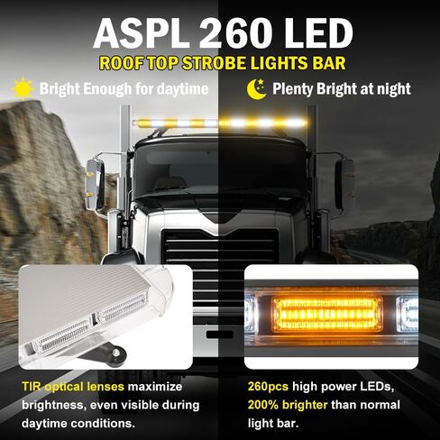 ASPL 53 inch 260 LED Low Profile Rooftop Strobe Lights Bar High Intensity Emergency Warning Flashing Beacon Snow Plow Light Traffic Advisor Car Hazard Construction Roof Lights Bars (Amber/White) in Kuwait