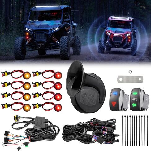 مجموعة إشارة الانعطاف UTV ATV مع قرن 110D، سلكي مسبقًا، التوصيل والتشغيل UTV Universal Street Legal Kit مع ضوء المخاطر، طقم وامض مع مفتاح متأرجح متوافق مع Polaris RZR Can-Am CFMOTO in Kuwait