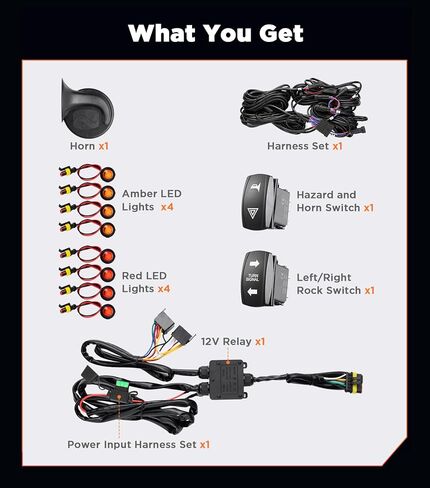 مجموعة إشارة الانعطاف UTV ATV مع قرن 110D، سلكي مسبقًا، التوصيل والتشغيل UTV Universal Street Legal Kit مع ضوء المخاطر، طقم وامض مع مفتاح متأرجح متوافق مع Polaris RZR Can-Am CFMOTO in Kuwait