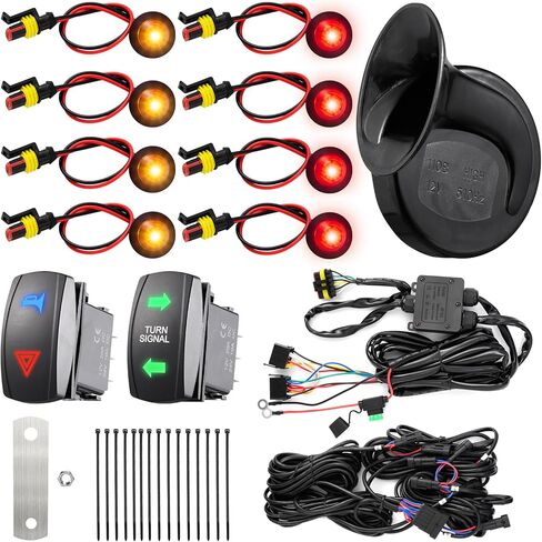 مجموعة إشارة الانعطاف UTV ATV مع قرن 110D، سلكي مسبقًا، التوصيل والتشغيل UTV Universal Street Legal Kit مع ضوء المخاطر، طقم وامض مع مفتاح متأرجح متوافق مع Polaris RZR Can-Am CFMOTO in Kuwait