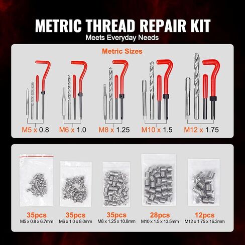 VEVOR Thread Repair Kit - 166Piece Metric HSS Drill Helicoil Repair Kit - M5 M6 M8 M10 M12 Portable Rethreading Tool Kit - Thread Inserts Taps Breakoff Installation Tools in Saudi Arabia