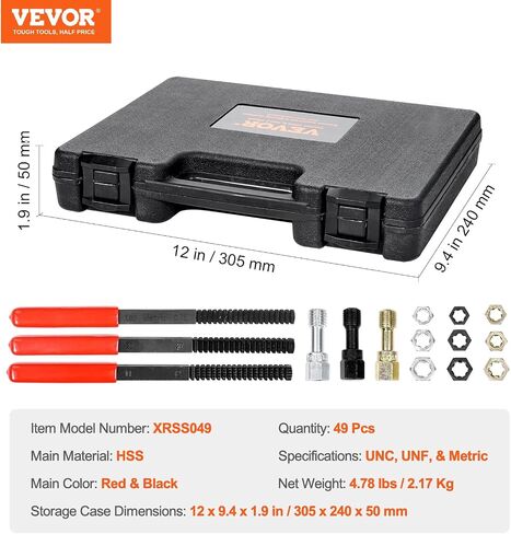 طقم إصلاح خيط VEVOR - طقم إصلاح هيليكويل 166 قطعة متري HSS مثقاب Helicoil - M5 M6 M8 M10 M12 مجموعة أدوات إعادة الخيط المحمولة - إدراج الخيط الصنابير أدوات تثبيت القطع in Kuwait