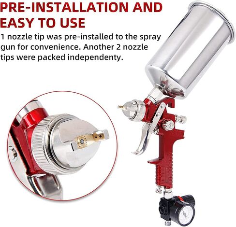 BANG4BUCK High Performance HVLP Gravity Feed Spray Gun with 1.4mm 1.7mm 2.5mm Fluid Tips, 1000cc Aluminum Cup for Auto Paint, Primer, Clear/Top Coat & Touch-Up in Saudi Arabia