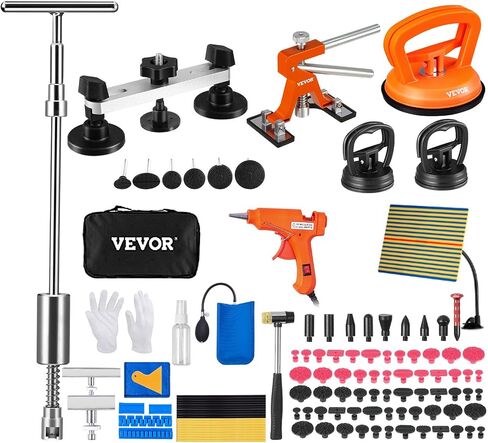 VEVOR 117 PCS Dent Removal Kit, Paintless Dent Repair Kit with Golden Lifter, Bridge Puller, Slide Hammer T-bar Dent Puller, Suction Cup Dent Puller for Auto Body Dents, Hail Damage, Door Ding in Saudi Arabia