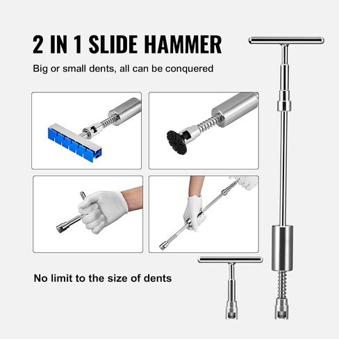 VEVOR 117 PCS Dent Removal Kit, Paintless Dent Repair Kit with Golden Lifter, Bridge Puller, Slide Hammer T-bar Dent Puller, Suction Cup Dent Puller for Auto Body Dents, Hail Damage, Door Ding in Saudi Arabia