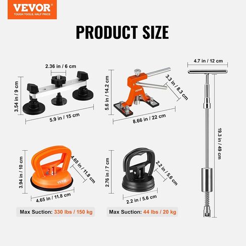 VEVOR 117 PCS Dent Removal Kit, Paintless Dent Repair Kit with Golden Lifter, Bridge Puller, Slide Hammer T-bar Dent Puller, Suction Cup Dent Puller for Auto Body Dents, Hail Damage, Door Ding in Saudi Arabia