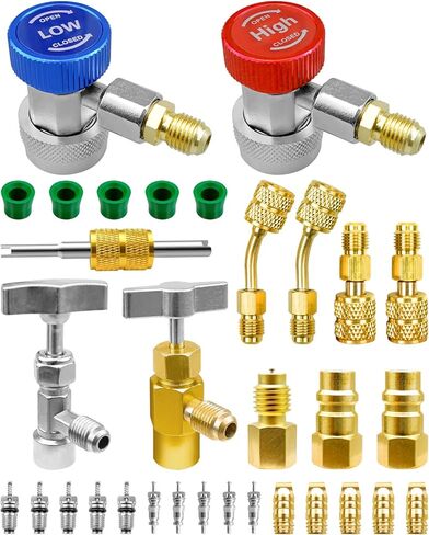طقم قارنة التوصيل السريع لمحول AC R134A، R134a إلى R22/410a يمكن الاستفادة من محول الصمامات R134a إلى R1234YF محول التحويل، مع مزيل قلب الصمام in Saudi Arabia