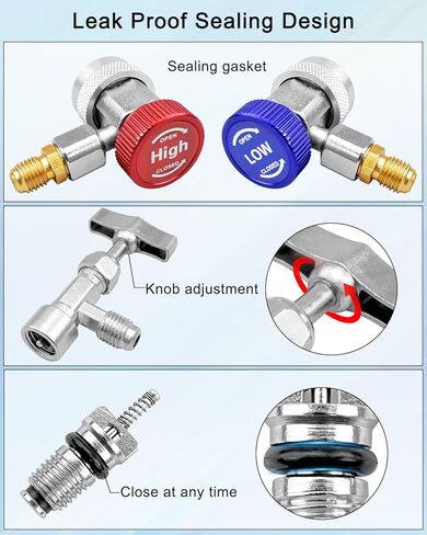 طقم قارنة التوصيل السريع لمحول AC R134A، R134a إلى R22/410a يمكن الاستفادة من محول الصمامات R134a إلى R1234YF محول التحويل، مع مزيل قلب الصمام in Saudi Arabia