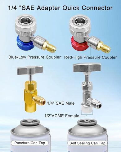 طقم قارنة التوصيل السريع لمحول AC R134A، R134a إلى R22/410a يمكن الاستفادة من محول الصمامات R134a إلى R1234YF محول التحويل، مع مزيل قلب الصمام in Saudi Arabia