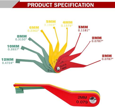 9-Piece Metal Brake Pad Gauge Set, Brake Gauge Measure Tool to Quickly Measure Brake Pad Wear, Brake Pad Thickness Gauge for Most Cars, Easy to Read Color Coded - 2mm to 12mm in Saudi Arabia