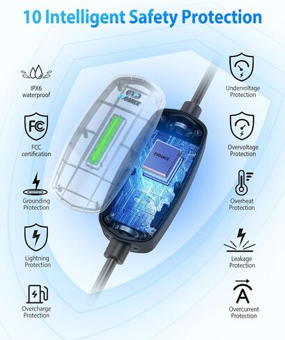 شاحن EV من المستوى 1&2، شاحن محمول للمركبات الكهربائية مع كابل 25FT، محطة شحن EV منزلية للسيارات الكهربائية J1772، 16 أمبير 110 فولت - 240 فولت، NEMA 6-20 وNEMA 5-15 Plug in Saudi Arabia