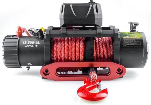 rugcel WINCH 13500lb مقاوم للماء شاحنة كهربائية ونش 12 فولت حبل صناعي جيب ونش مع Hawse Fairlead، مقبض سلكي و2 جهاز تحكم عن بعد لاسلكي، للمقطورة ورانجلر في رفع السيارة in Saudi Arabia