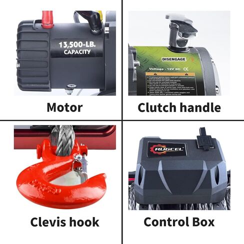 rugcel WINCH 13500lb مقاوم للماء شاحنة كهربائية ونش 12 فولت حبل صناعي جيب ونش مع Hawse Fairlead، مقبض سلكي و2 جهاز تحكم عن بعد لاسلكي، للمقطورة ورانجلر في رفع السيارة in Saudi Arabia