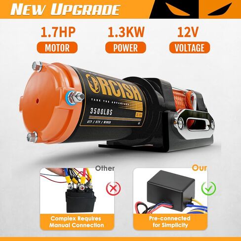 ORCISH Upgrade 3500 lb 12V DC Electric Winch, ATV/UTV Winch Kit for Towing, 1/4"×30' Synthetic Rope with Both Wireless Handheld Remote and Corded Control Recovery, Easy Assembly Winches in Saudi Arabia