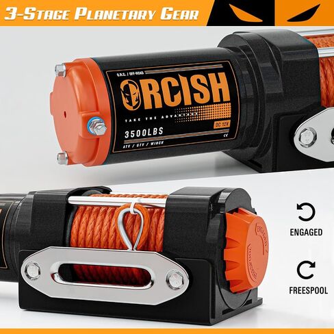 ORCISH Upgrade 3500 lb 12V DC Electric Winch, ATV/UTV Winch Kit for Towing, 1/4"×30' Synthetic Rope with Both Wireless Handheld Remote and Corded Control Recovery, Easy Assembly Winches in Saudi Arabia