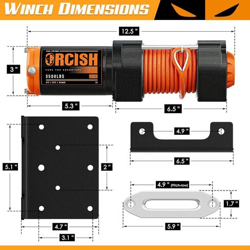 ORCISH Upgrade 3500 lb 12V DC Electric Winch, ATV/UTV Winch Kit for Towing, 1/4"×30' Synthetic Rope with Both Wireless Handheld Remote and Corded Control Recovery, Easy Assembly Winches in Saudi Arabia