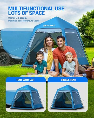 SEALIGHT SUV Tent for Camping 6 Person Pop Up Tent Double Layer PU3000mm Waterproof Car Camping Tent with Rainfly and Storage Bag，Weather Resistant SUV Tailgate Tent，10FT L x 8FT W x 7.2FT H Blue in Saudi Arabia