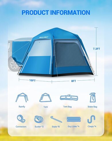 SEALIGHT SUV Tent for Camping 6 Person Pop Up Tent Double Layer PU3000mm Waterproof Car Camping Tent with Rainfly and Storage Bag，Weather Resistant SUV Tailgate Tent，10FT L x 8FT W x 7.2FT H Blue in Saudi Arabia