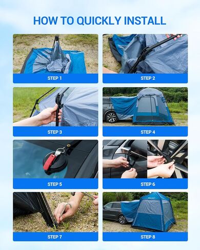 SEALIGHT SUV Tent for Camping 6 Person Pop Up Tent Double Layer PU3000mm Waterproof Car Camping Tent with Rainfly and Storage Bag，Weather Resistant SUV Tailgate Tent，10FT L x 8FT W x 7.2FT H Blue in Saudi Arabia