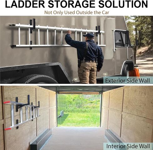 Trailer Ladder Rack,Adjustable Steel Side Mount Ladder Rack for Trailer,with Rubber Pad,Bumper,Hook,Elastic Rope,300 LBS Capacity,for Enclosed Trailer Exterior,Vans,Garages Side Wall(2 Rack) in Saudi Arabia