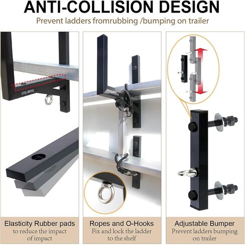 Trailer Ladder Rack,Adjustable Steel Side Mount Ladder Rack for Trailer,with Rubber Pad,Bumper,Hook,Elastic Rope,300 LBS Capacity,for Enclosed Trailer Exterior,Vans,Garages Side Wall(2 Rack) in Saudi Arabia