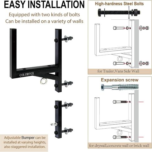 Trailer Ladder Rack,Adjustable Steel Side Mount Ladder Rack for Trailer,with Rubber Pad,Bumper,Hook,Elastic Rope,300 LBS Capacity,for Enclosed Trailer Exterior,Vans,Garages Side Wall(2 Rack) in Saudi Arabia