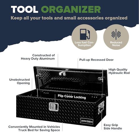 ARKSEN 30 Inch Heavy Duty Aluminum Diamond Plate Tool Box Chest Box Pick Up Truck Bed RV Trailer Toolbox Storage Lockable Organizer with Side Handle and Lock Keys – Black in Kuwait