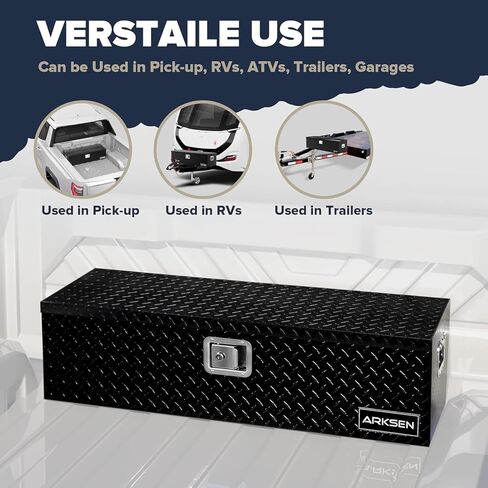 ARKSEN 30 Inch Heavy Duty Aluminum Diamond Plate Tool Box Chest Box Pick Up Truck Bed RV Trailer Toolbox Storage Lockable Organizer with Side Handle and Lock Keys – Black in Kuwait