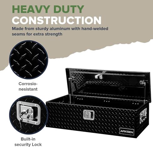 ARKSEN 30 Inch Heavy Duty Aluminum Diamond Plate Tool Box Chest Box Pick Up Truck Bed RV Trailer Toolbox Storage Lockable Organizer with Side Handle and Lock Keys – Black in Kuwait
