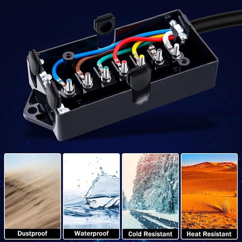 7 Way Trailer Cord and 7 Gang Junction Box Kit with 12V Breakaway Switch and Plug Holder Heavy Duty 8 FT Trailer Wiring Harness Kit for Trailers RVs Campers in Kuwait