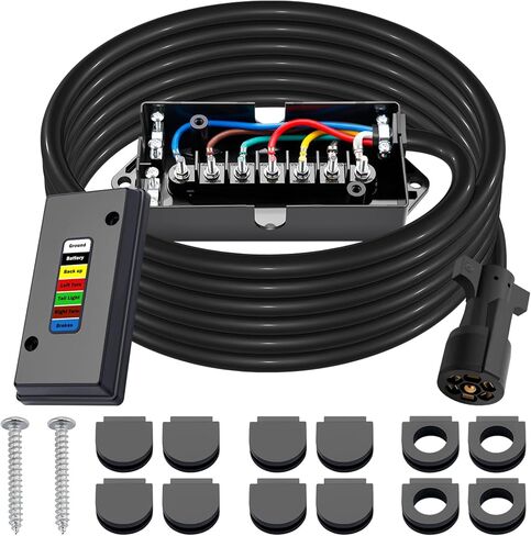 7 Way Trailer Cord and 7 Gang Junction Box Kit with 12V Breakaway Switch and Plug Holder Heavy Duty 8 FT Trailer Wiring Harness Kit for Trailers RVs Campers in Kuwait