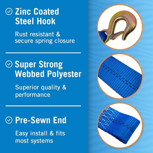 Boat Trailer Winch Strap with Hook Bow Boat Winch Strap Replacement for Hand Crank Trailer Heavy Duty Boat Hook Boat Winch Strap with Hook Towing Boat Trailer Straps 10000Lbs 2" x 20 Feet in Saudi Arabia