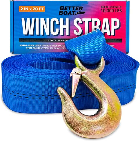 Boat Trailer Winch Strap with Hook Bow Boat Winch Strap Replacement for Hand Crank Trailer Heavy Duty Boat Hook Boat Winch Strap with Hook Towing Boat Trailer Straps 10000Lbs 2" x 20 Feet in Saudi Arabia