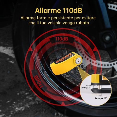 Alarm Disc Lock Motorcycle Locks Anti Theft Motorcycle Disc Lock 110dB 7mm Pin, Accessories with Reminder Cable and Carry Pouch, Waterproof, Heavy Duty Disc Brake Lock for Motorbike Bike Moped in Saudi Arabia