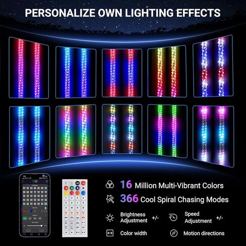 2PCS 3FT Whip Lights for UTV ATV with Spring Base, Tripled Brighter Led Whip Light W/Rocker Switch & 6 Flags, Spiral Chasing Lighted Antenna Whip with APP & Remote Control for RZR SXS Can-Am in Saudi Arabia