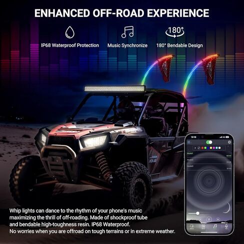 2PCS 3FT Whip Lights for UTV ATV with Spring Base, Tripled Brighter Led Whip Light W/Rocker Switch & 6 Flags, Spiral Chasing Lighted Antenna Whip with APP & Remote Control for RZR SXS Can-Am in Saudi Arabia