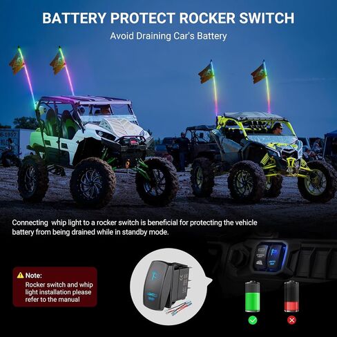 2PCS 3FT Whip Lights for UTV ATV with Spring Base, Tripled Brighter Led Whip Light W/Rocker Switch & 6 Flags, Spiral Chasing Lighted Antenna Whip with APP & Remote Control for RZR SXS Can-Am in Saudi Arabia