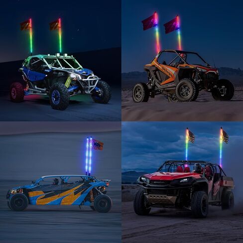 2PCS 3FT Whip Lights for UTV ATV with Spring Base, Tripled Brighter Led Whip Light W/Rocker Switch & 6 Flags, Spiral Chasing Lighted Antenna Whip with APP & Remote Control for RZR SXS Can-Am in Saudi Arabia