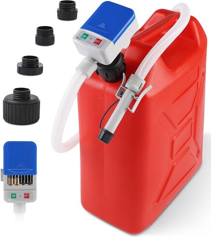 Fuel Transfer Pump with Auto-stop Sensor, 2.4GPM 51" Hose Transfer Pump Battery Powered with 4 Tank Adapter, Portable Liquid Pump with Nozzle for Gasoline, Diesel Oil (Blue) in Kuwait