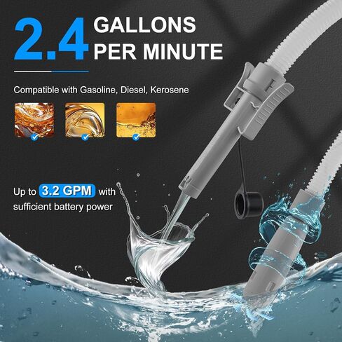 Fuel Transfer Pump with Auto-stop Sensor, 2.4GPM 51" Hose Transfer Pump Battery Powered with 4 Tank Adapter, Portable Liquid Pump with Nozzle for Gasoline, Diesel Oil (Blue) in Kuwait