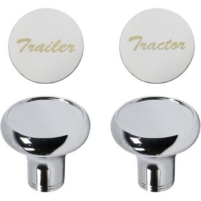 Chrome Air Valve Knob W/Glossy stainless steel "Tractor" & "Trailer" plaques Compatible with Peterbilt Kenworth Freightliner Set of 2 Air Valve Knob