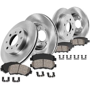 Callahan Front 255mm and Rear 251mm Drilled Slotted Brake Disc Rotors and Ceramic Brake Pads + Hardware Brake Kit For 1994-2002 Mazda Miata