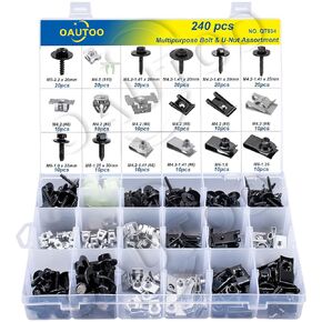 OAUTOO 240pcs Body Multipurpose Bolt & U-Nut Kit Assortment for GM Ford Chrysler