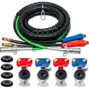 Semi Truck Air Lines Kit 12 FT 3 in 1 ABS Power Air Line Air Hoses with Gladhands and Tender Spring Kit for Semi Truck Tractor Trailer