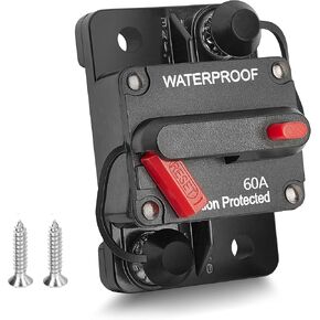 RED WOLF 60Amp Circuit Breaker for Boat Trolling Motor Marine ATV Trailer Vehicles Stereo Audio Electronic Battery Solar System Inline Fuse with Manual Reset Switch Waterproof DC 12V-48V
