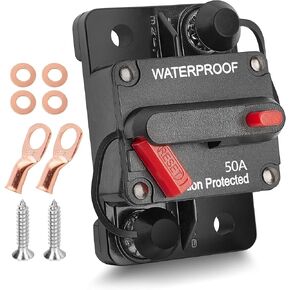 RED WOLF 50A Amp Circuit Breaker for Boat Trolling Motor Marine ATV Vehicles Stereo Audio Battery Solar System Inline Fuse with Manual Reset Switcher Waterproof DC 12V-48V